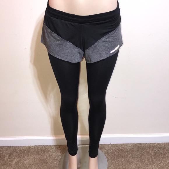 Black Compression Leggings Grey Shorts Running - Picture 4 of 12